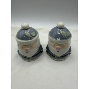 Sleigh Bell Bistro Grey Suit Santa Salt and Pepper Shakers Christmas NIB